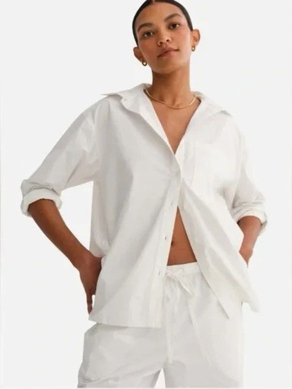 Mate The Label Organic Poplin Long Sleeve Button Down White